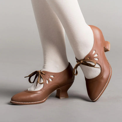 Women's Vintage Lace-Up Leather Heels