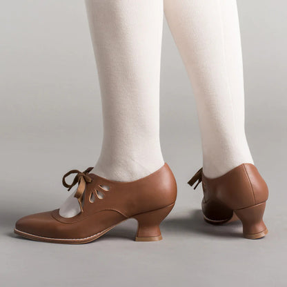 Women's Vintage Lace-Up Leather Heels